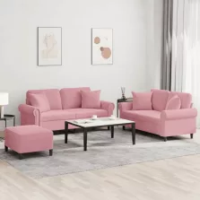   vidaXL 3 részes rózsaszín bársony ülőgarnitúra párnákkal