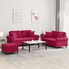 vidaXL 3 részes bordó bársony ülőgarnitúra párnákkal