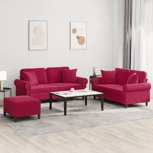 vidaXL 3 részes bordó bársony ülőgarnitúra párnákkal