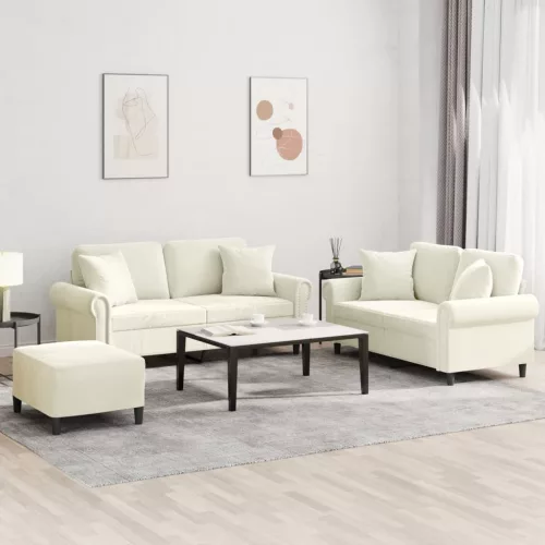 vidaXL 3 részes krémszínű bársony ülőgarnitúra párnákkal