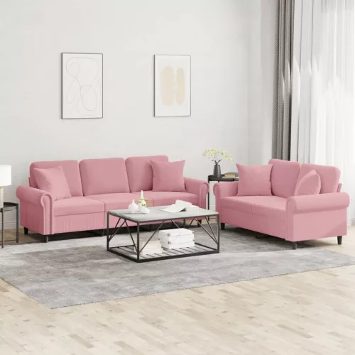 vidaXL 2 részes rózsaszín bársony ülőgarnitúra párnákkal