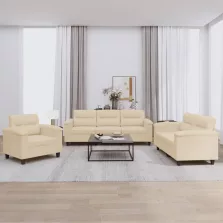   vidaXL 3 részes krémszínű mikroszálas szövet ülőgarnitúra párnákkal