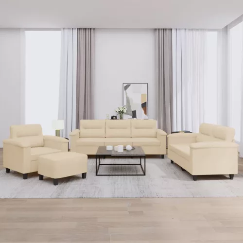 vidaXL 4 részes krémszínű mikroszálas szövet ülőgarnitúra párnákkal