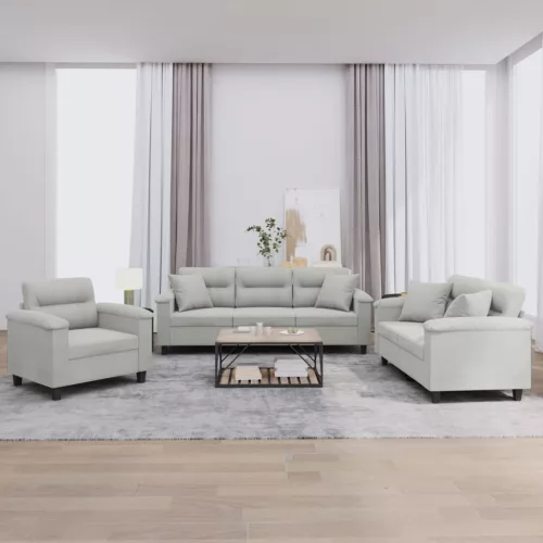 vidaXL 3 részes világosszürke mikroszálas ülőgarnitúra párnákkal