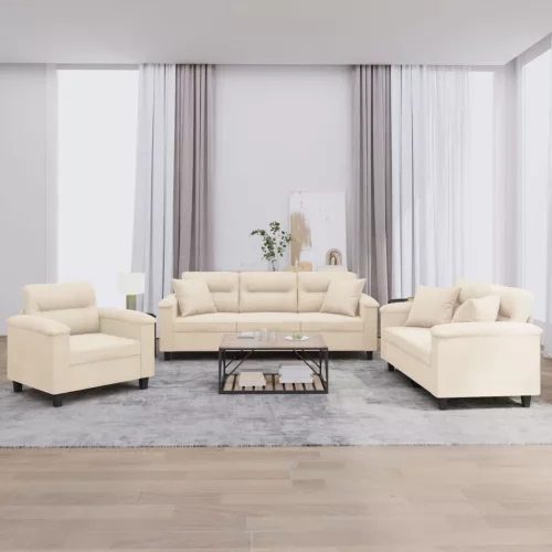 vidaXL 3 részes bézs mikroszálas szövet ülőgarnitúra párnával