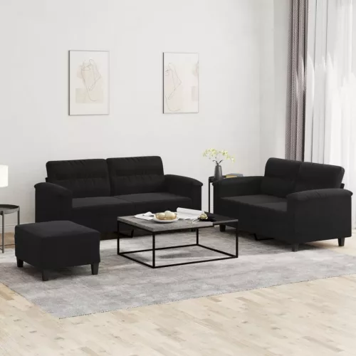 vidaXL 3 részes fekete mikroszálas szövet ülőgarnitúra párnákkal