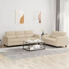   vidaXL 2 részes krémszínű mikroszálas szövet ülőgarnitúra párnákkal