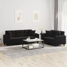   vidaXL 2 részes fekete mikroszálas szövet ülőgarnitúra párnákkal