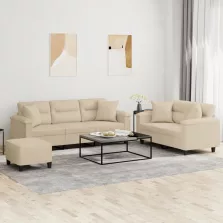   vidaXL 3 részes krémszínű mikroszálas szövet ülőgarnitúra párnával