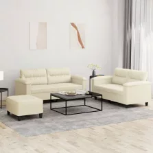   vidaXL 3 részes krémszínű műbőr ülőgarnitúra párnákkal