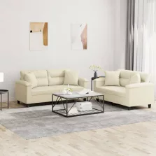   vidaXL 2 részes krémszínű műbőr ülőgarnitúra párnákkal