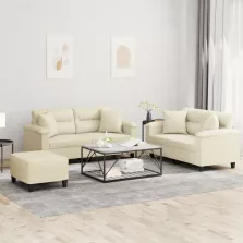   vidaXL 3 részes krémszínű műbőr ülőgarnitúra párnákkal
