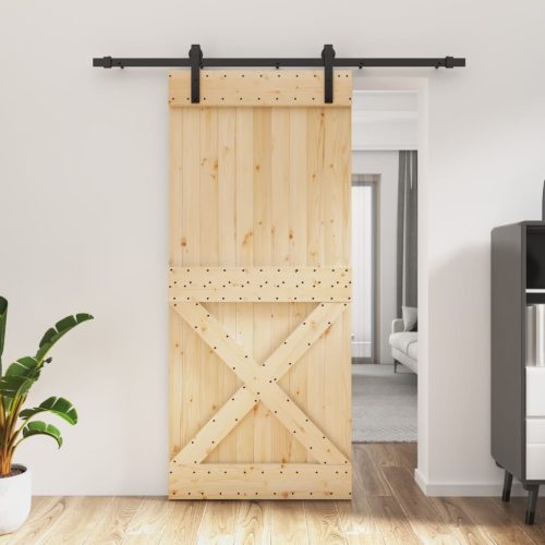 vidaXL tömör fenyőfa tolóajtó fémszerelék szettel 90 x 210 cm