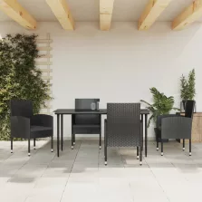   vidaXL 5 részes fekete polyrattan és acél kerti étkezőgarnitúra