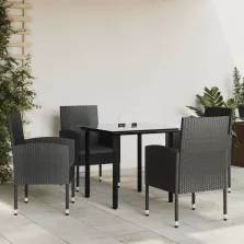   vidaXL 5 részes fekete polyrattan és acél kerti étkezőgarnitúra