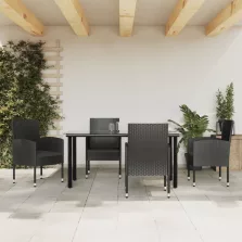   vidaXL 5 részes fekete polyrattan és acél kerti étkezőgarnitúra