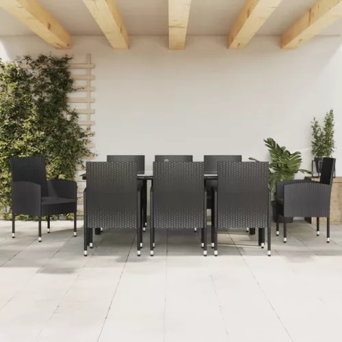 vidaXL 9 részes fekete polyrattan és acél kerti étkezőgarnitúra