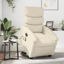   vidaXL elektromos krémszínű műbőr felállást segítő masszázsfotel