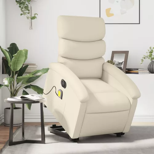 vidaXL elektromos krémszínű műbőr felállást segítő masszázsfotel