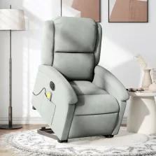   vidaXL elektromos felállást segítő világosszürke bársony masszázsfotel