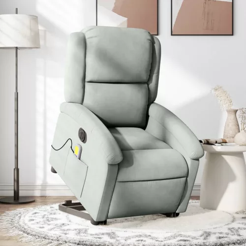 vidaXL elektromos felállást segítő világosszürke bársony masszázsfotel