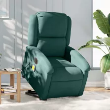   vidaXL elektromos felállást segítő sötétzöld bársony masszázsfotel