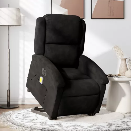 vidaXL elektromos felállást segítő fekete bársony masszázsfotel
