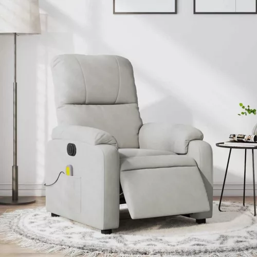 vidaXL világosszürke mikroszálas szövet elektromos fekvő masszázsfotel