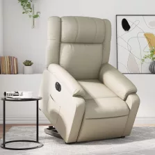   vidaXL elektromos krémszínű műbőr felállást segítő dönthető fotel