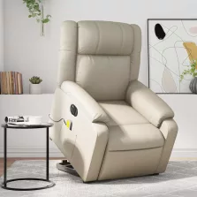   vidaXL elektromos krémszínű műbőr felállást segítő masszázsfotel