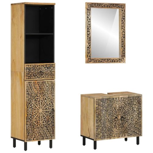 vidaXL 3 részes tömör mangófa fürdőszobai bútorszett