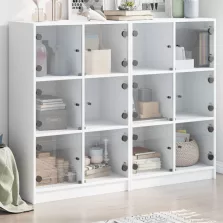   vidaXL fehér szerelt fa könyvespolc ajtókkal 136 x 37 x 109 cm