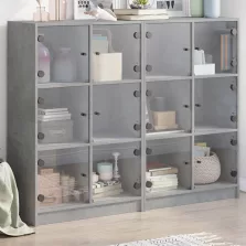   vidaXL betonszürke szerelt fa könyvespolc ajtókkal 136 x 37 x 109 cm