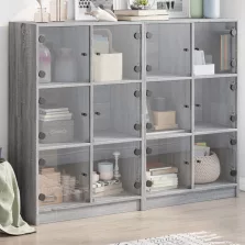   vidaXL szürke sonoma szerelt fa könyvespolc ajtókkal 136x37x109 cm