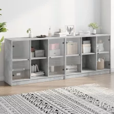   vidaXL betonszürke szerelt fa könyvespolc ajtókkal 204x37x75 cm