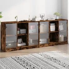   vidaXL füstös tölgy szerelt fa könyvespolc ajtókkal 204x37x75 cm