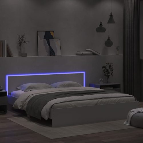 vidaXL fehér ágykeret fejtámlával és LED-del 200 x 200 cm