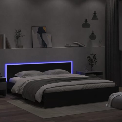 vidaXL fekete ágykeret fejtámlával és LED-del 180 x 200 cm