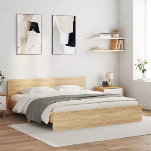 vidaXL sonoma tölgy színű ágykeret fejtámlával és LED-del 180 x 200 cm