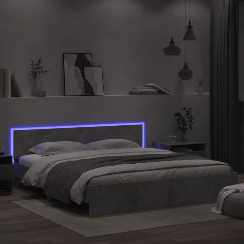 vidaXL betonszürke ágykeret fejtámlával és LED-del 180 x 200 cm