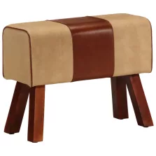   vidaXL barna valódi bőr és tömör mangófa tornapad 58 cm