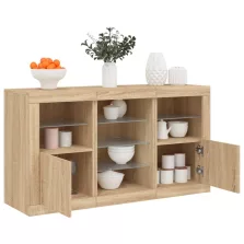   vidaXL sonoma tölgy színű tálalószekrény LED-világítással 123x37x67 cm