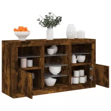  vidaXL füstös tölgy színű tálalószekrény LED-ekkel 123 x 37 x 67 cm