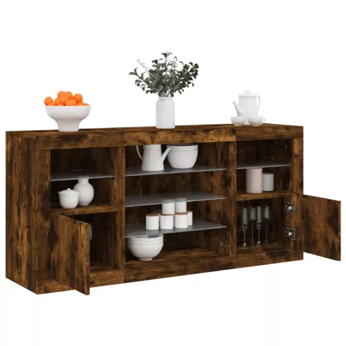vidaXL füstös tölgy színű tálalószekrény LED-ekkel 142,5 x 37 x 67 cm