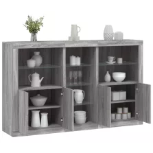   vidaXL szürke sonoma színű tálalószekrény LED-ekkel 162 x 37 x 100 cm