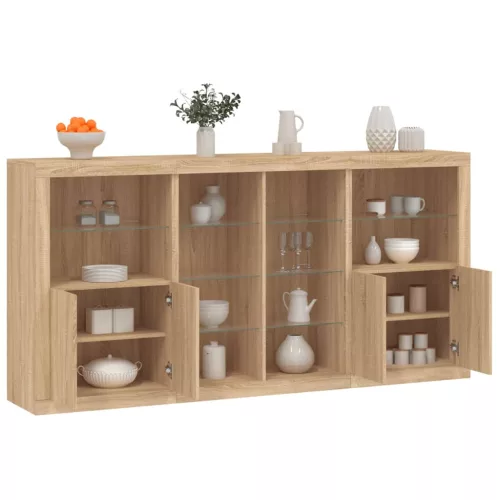 vidaXL sonoma tölgy színű tálalószekrény LED-ekkel 202 x 37 x 100 cm