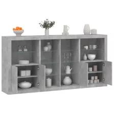   vidaXL betonszürke tálalószekrény LED-világítással 202 x 37 x 100 cm