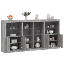   vidaXL szürke sonoma színű tálalószekrény LED-ekkel 202 x 37 x 100 cm