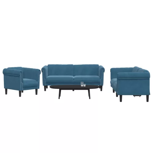 vidaXL 3 részes kék bársony ülőgarnitúra