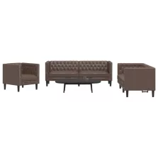   vidaXL 3 részes barna műbőr Chesterfield kanapégarnitúra